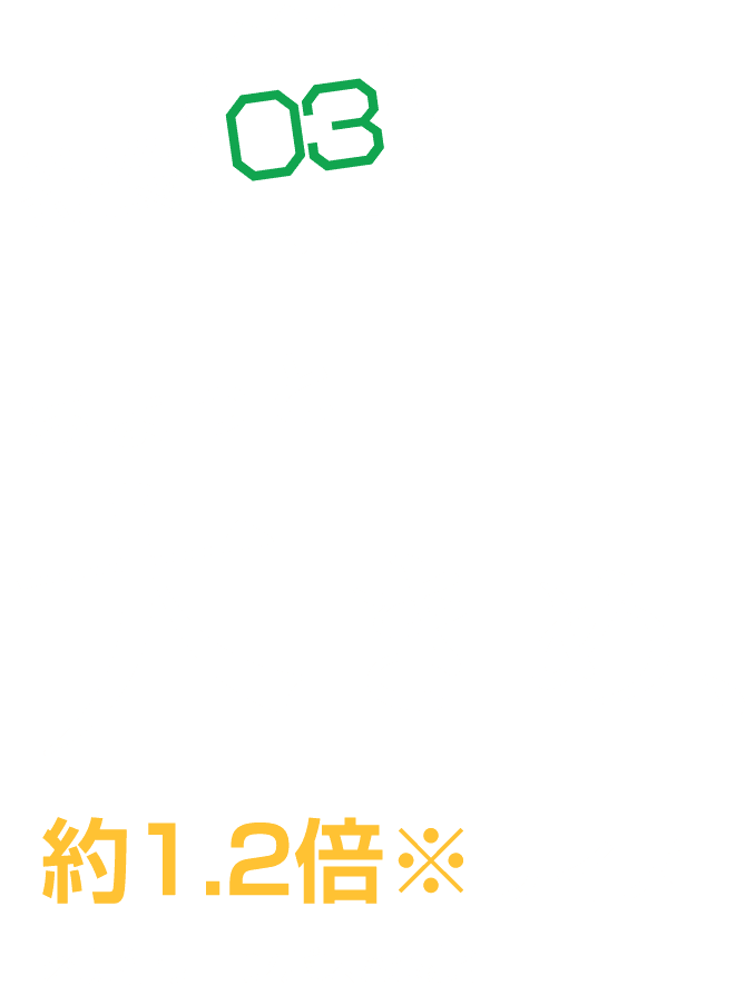 特長03 ちょっと大きめ 約1.2倍※サイズ ※現行サロンパスAe比